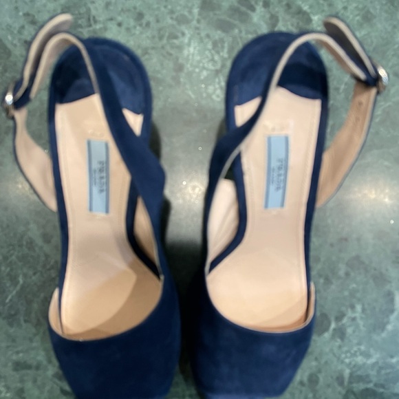 Prada Blue Suede Slingback Heels - Picture 6 of 8